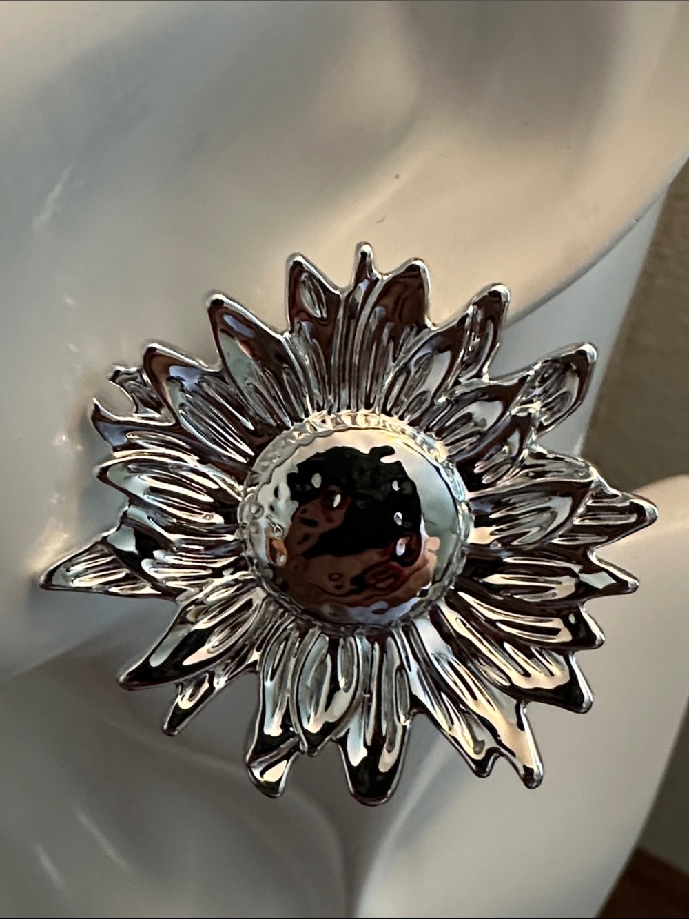 Silver Sunflower Statement Earrings - Elegant Floral Studs - Picture 2 of 7